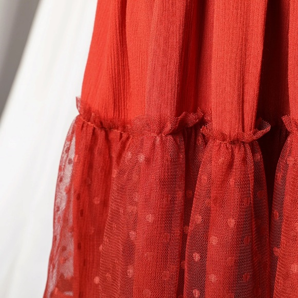 SOLD OUT Red Swiss Dot Mesh Boho Halter Mini Dress - Picture 4 of 6